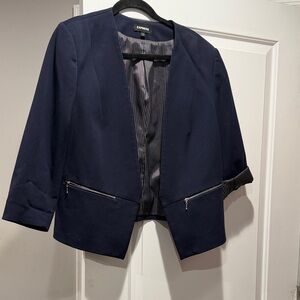 Express Women's Dark Blue Blazer with Zipper Accents